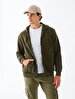 Straight With Hood Zipper Closing Green Sweatshirt