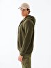 Straight With Hood Zipper Closing Green Sweatshirt