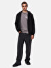 Straight With Hood Zipper Closing Black Sweatshirt