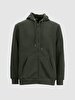 Straight With Hood Zipper Closing Green Sweatshirt