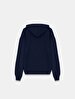 Back Print With Print With Hood Zipper Closing Navy Sweatshirt