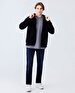 Straight With Hood Zipper Closing Black Sweatshirt