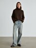 Long Sleeve Turtle Neck Knitwear Brown Pullover