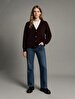 Long Sleeve Front Buttoned Basic Knitwear Red Cardigan