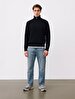 Turtle Neck Zipper Closing Knitwear Navy Pullover