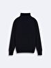 Turtle Neck Zipper Closing Knitwear Navy Pullover