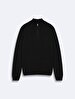 Turtle Neck Zipper Closing Basic Knitwear Navy Pullover