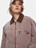 Long Sleeve Zipper Closing Collar Velvet Pink Jacket