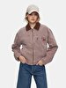 Long Sleeve Zipper Closing Collar Velvet Pink Jacket