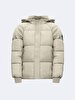 With Hood Zipper Closing Puffer Beige Coat