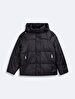 With Hood Zipper Closing Puffer Black Coat
