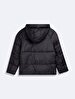 With Hood Zipper Closing Puffer Black Coat