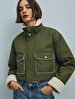 Fur Detailed Front With Pockets Green Coat