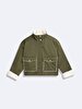 Fur Detailed Front With Pockets Green Coat