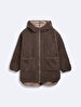 Long Sleeve Polar Zipper Closing With Hood Brown Coat