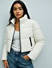 Short Puffer Front Zipper Closing White Coat