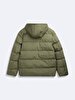 Long Sleeve With Hood Puffer Green Coat