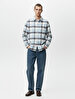 Long Sleeve Front Buttoned Check Blue Shirt