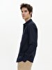 Long Sleeve Front Buttoned Basic Navy Shirt