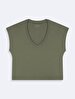 Short Sleeve V-neck Basic Green T-shirt
