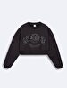 Crew Neck Front With Print Crop Black Sweatshirt
