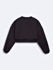 Crew Neck Front With Print Crop Black Sweatshirt
