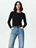 Long Sleeve Crew Neck Basic Black Sweatshirt