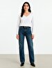 Long Sleeve Basic V-neck White Sweatshirt