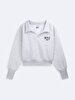 Long Sleeve Polo Print With Print Crop Grey Sweatshirt