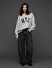 Long Sleeve Crew Neck Print With Print Grey Sweatshirt