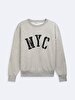 Long Sleeve Crew Neck Print With Print Grey Sweatshirt