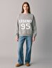 Long Sleeve Crew Neck Print With Print Grey Sweatshirt