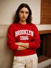 Long Sleeve Crew Neck Print With Print Red Sweatshirt