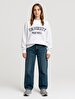 Long Sleeve Crew Neck Print Basic White Sweatshirt