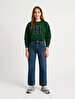 Crew Neck With Print Crop Green Sweatshirt