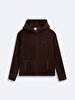 Zipper Closing Regular With Hood Polar Straight Fit Brown Sweatshirt