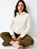 Zipper Closing Regular With Hood Polar Straight Fit White Sweatshirt