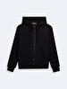 Zipper Closing Regular With Hood Straight Fit Black Sweatshirt