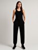 Waist Elastic Tapered Leg Basic Black Tracksuit