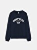 Long Sleeve Crew Neck Print With Print Navy Sweatshirt