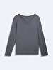 Long Sleeve V-neck Front Buttoned Basic Grey Sweatshirt
