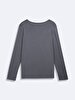 Long Sleeve V-neck Front Buttoned Basic Grey Sweatshirt