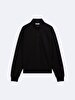 Long Sleeve Turtle Neck Zipper Closing Basic Black Sweatshirt
