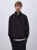 Long Sleeve Turtle Neck Zipper Closing Regular Black Sweatshirt