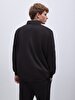 Long Sleeve Turtle Neck Zipper Closing Regular Black Sweatshirt