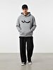 With Hood Sign With Print Long Sleeve Grey Sweatshirt