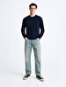 Long Sleeve Crew Neck Basic Navy Sweatshirt