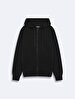 Long Sleeve With Hood Zipper Closing Black Sweatshirt
