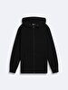 Zipper Closing With Hood Basic Black Sweatshirt