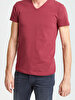 V-neck Basic Short Arm Slim Red T-shirt